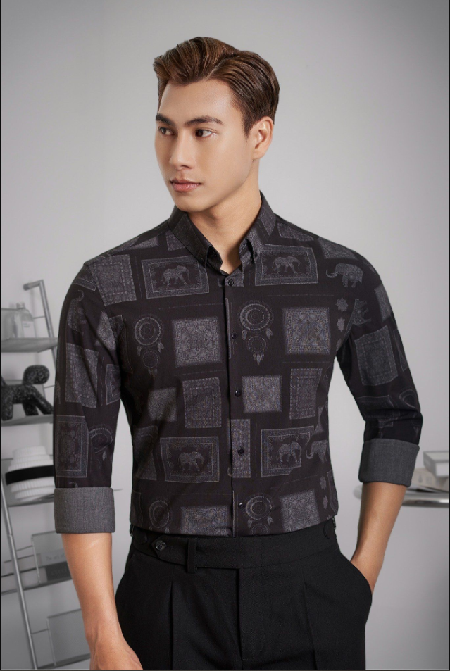 Áo Sơ Mi Dài Tay Màu Đen Họa Tiết Adam Store - SMC110